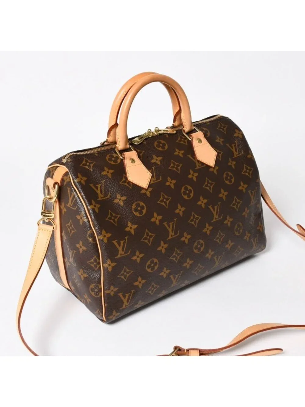 Louis Vuitton Monogram Speedy Bandouliere 30 Handbag Brown Gold